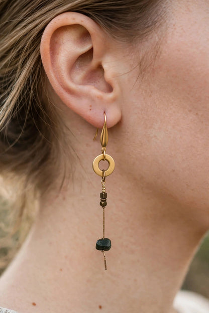 HALO EARRINGS Green worn on model