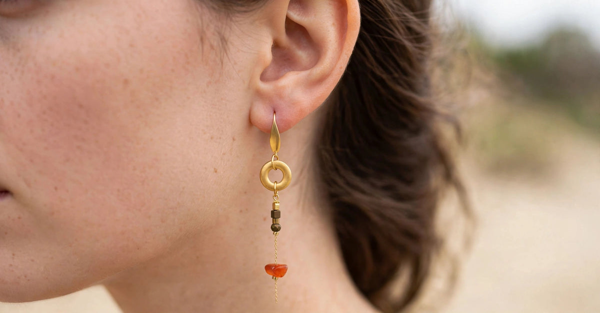 HALO EARRINGS Orange worn on model